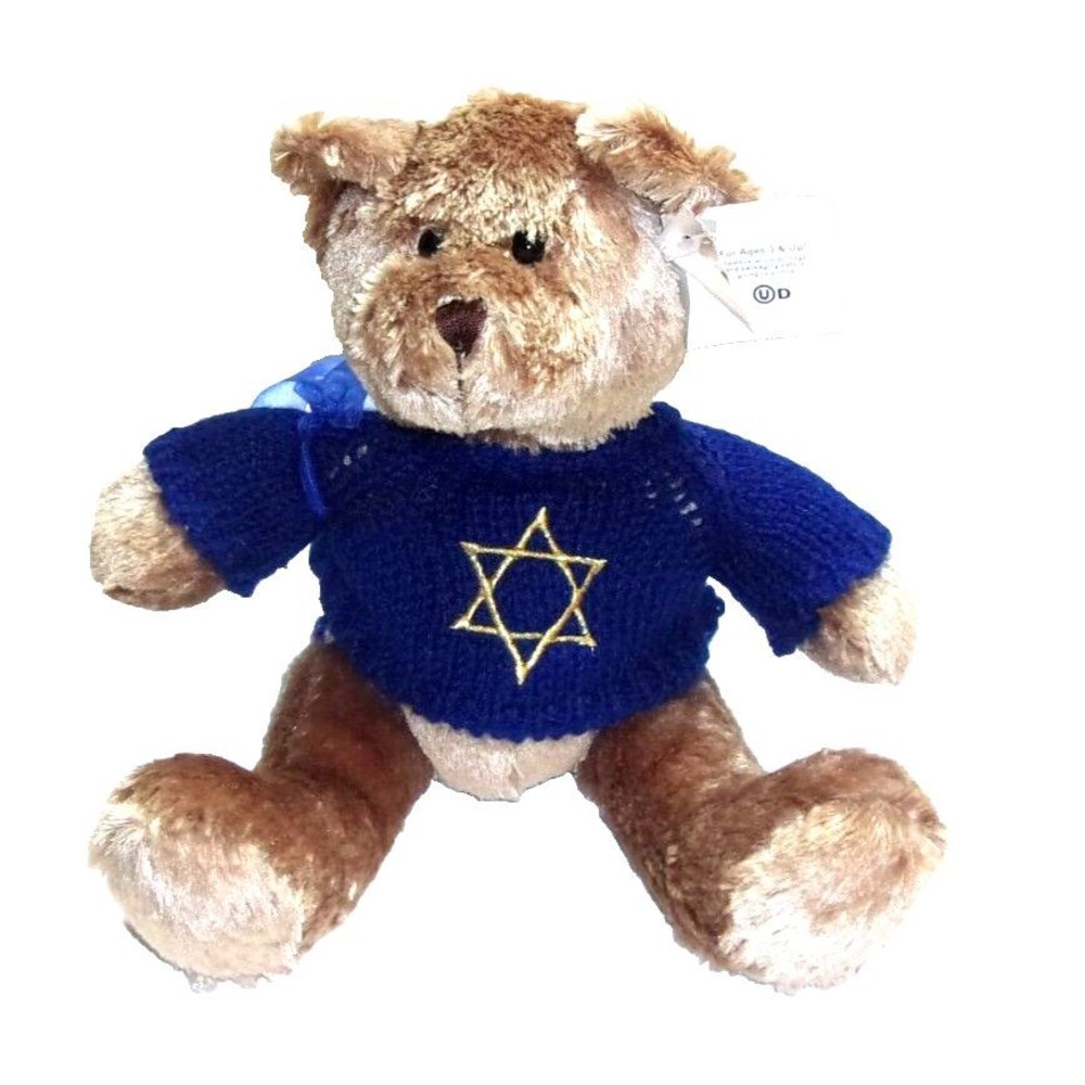 Lord & Taylo  Jewish Teddy Bear  Stuffed Animal Star of David Blue Sweater 12"